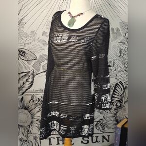 NWT Belldini Black & White Sheer Asymmetrical "Wet Paint Tunic" 3/4 Sleeves XL